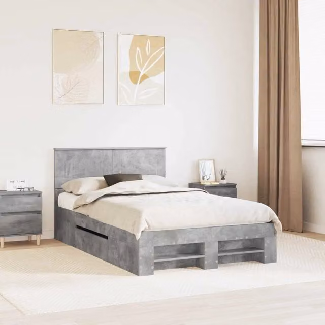 Struttura del letto con testiera-Giroletto con Testiera Grigio cemento 120 x 200 cm 666688