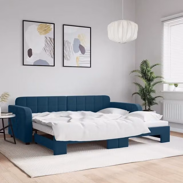 Divano Letto con Letto Estraibile vidaXL in Velluto Blu con Struttura in Legno e Metallo L/P/H: 224 x 71 x 90 cm