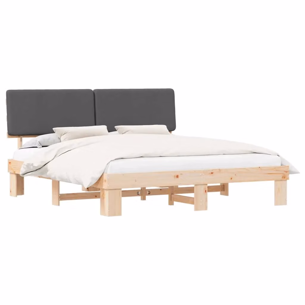 Letto moderno vidaXL con testiera rivestita in tessuto grigio e struttura in legno di pino, L/P: 180 x 200 cm – 2