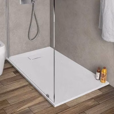 Piatto doccia rettangolare Agorà filo pavimento in resina pietra bianca L: 140 cm, P: 80 cm, H: 3 cm