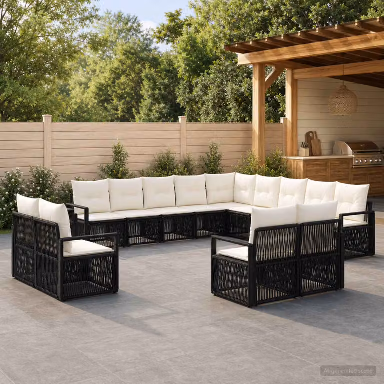 Set Divano da Giardino vidaXL 13 pz a Forma a L con Cuscini Nero