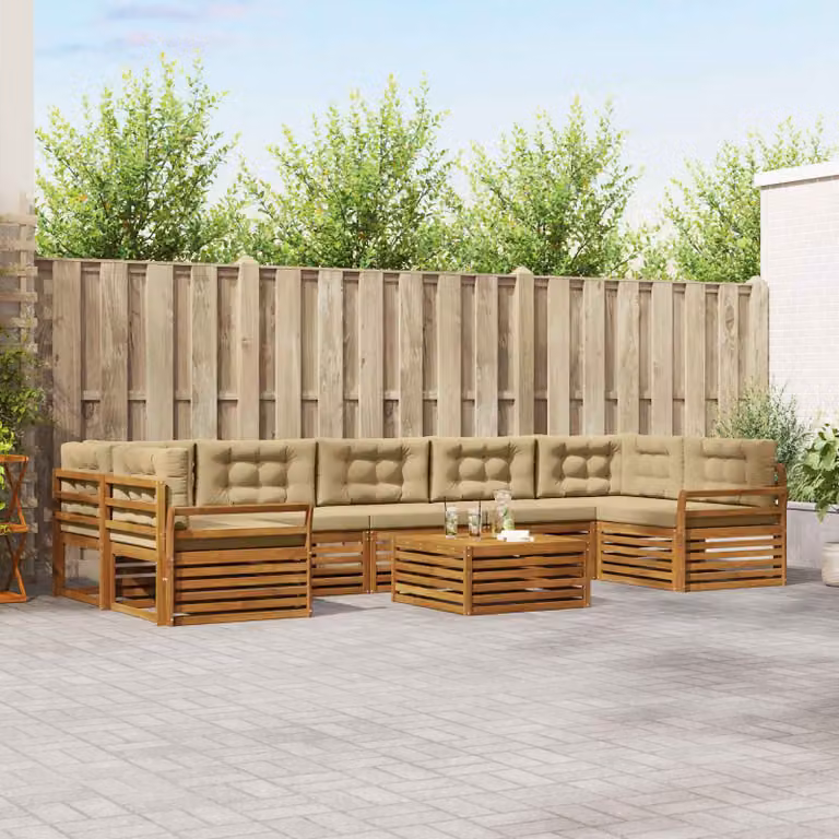 Set di divani da esterno vidaXL 8 pezzi in legno di acacia con tavolo da caffè, colore marrone e beige
