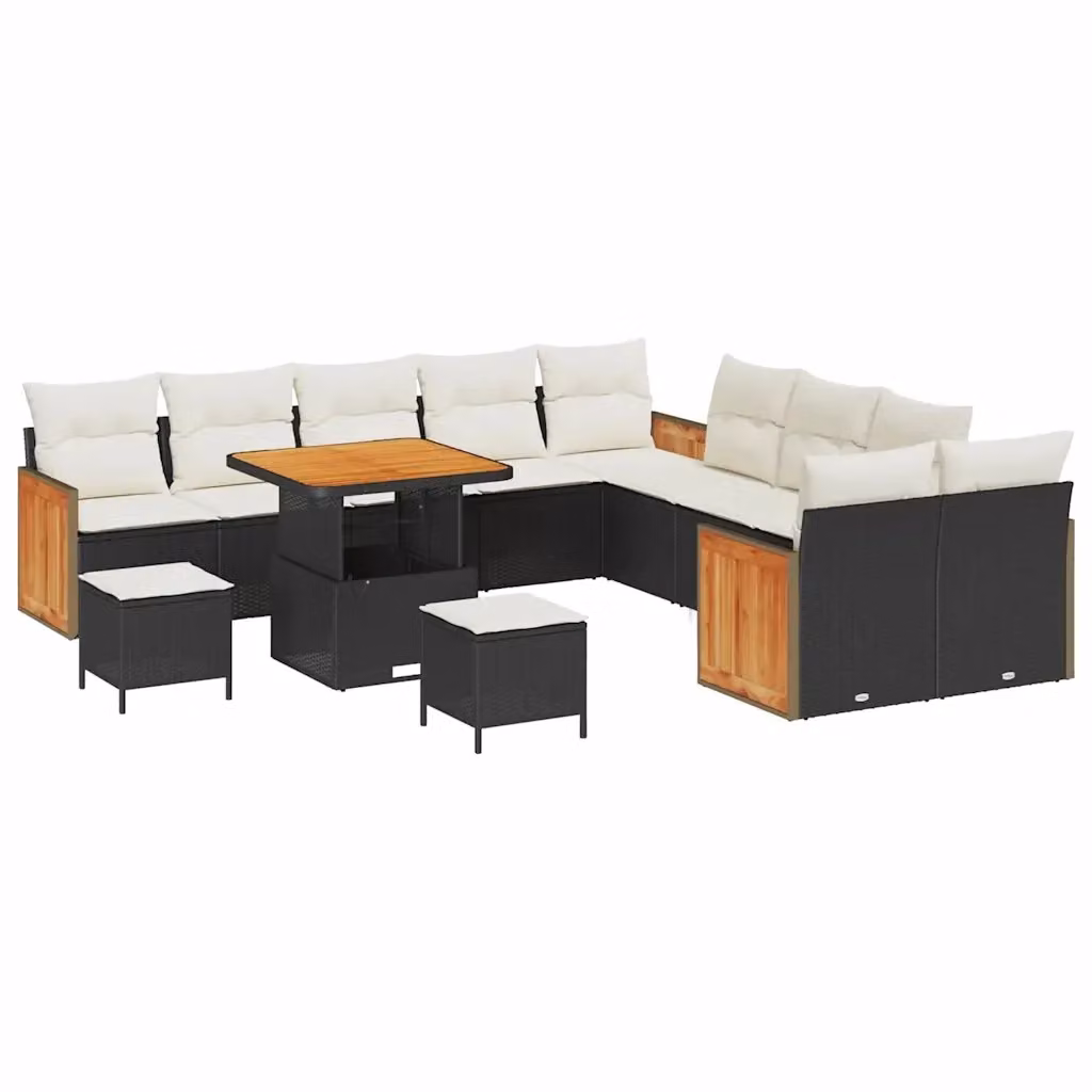 Set Divano da Giardino vidaXL a Forma di L con 17 Pezzi, Colore Nero e Beige, Comprensivo di Cuscini e Tavolino da Esterno – 2