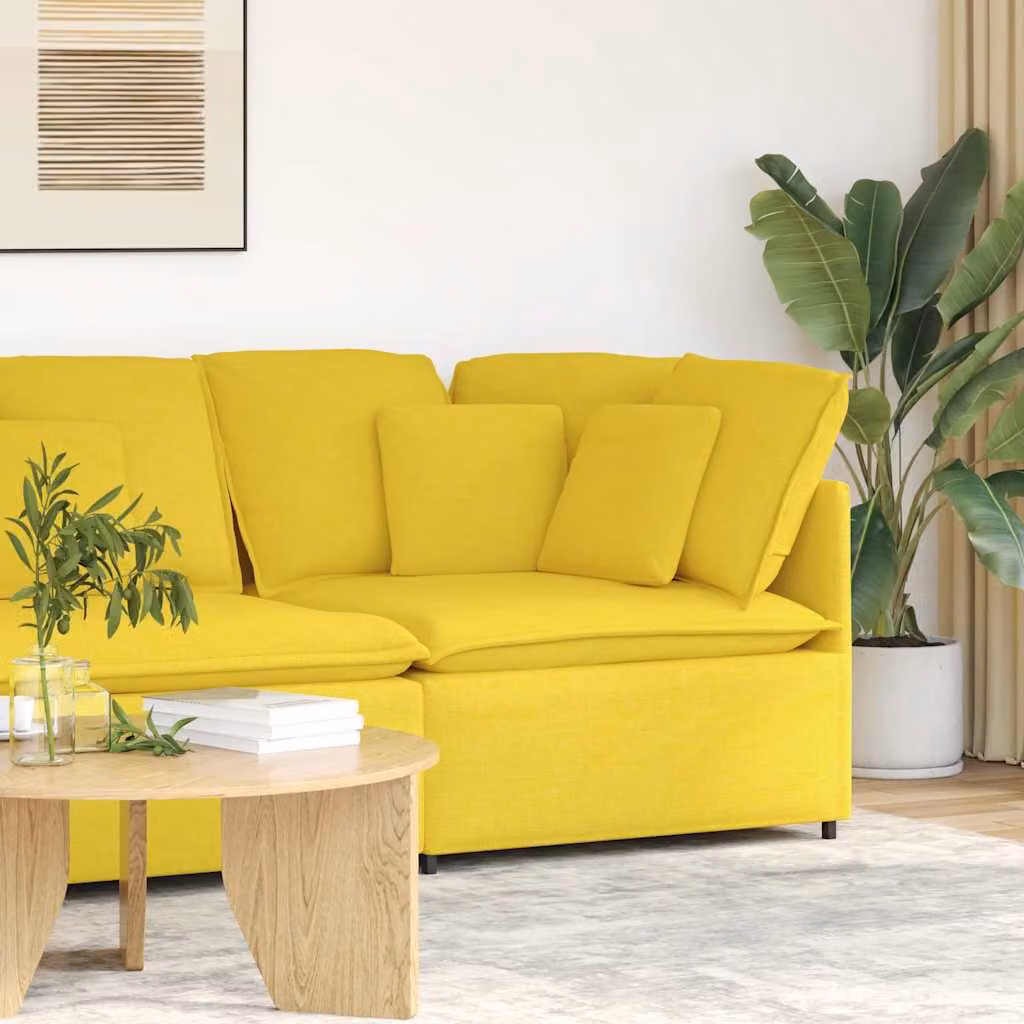 vidaXL Divano Modulare Angolare con Cuscini Giallo Chiaro L: 100 cm