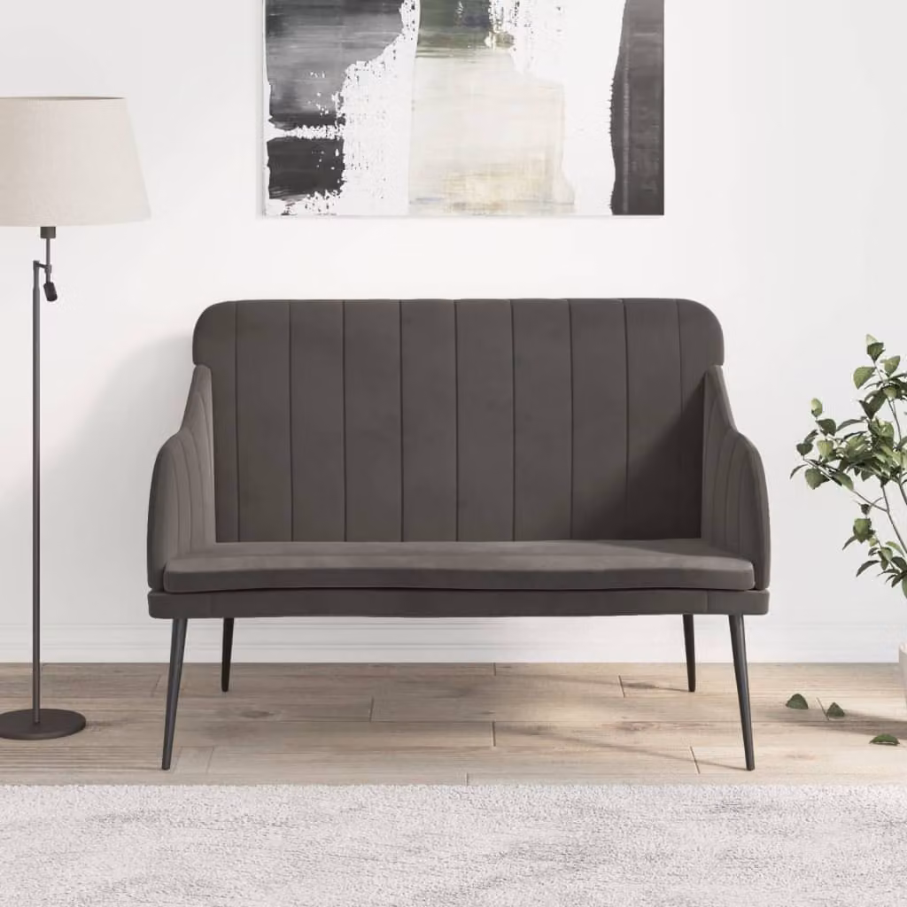 Panca moderna vidaXL in velluto grigio con struttura in metallo L: 110 cm, P: 76 cm, H: 80 cm