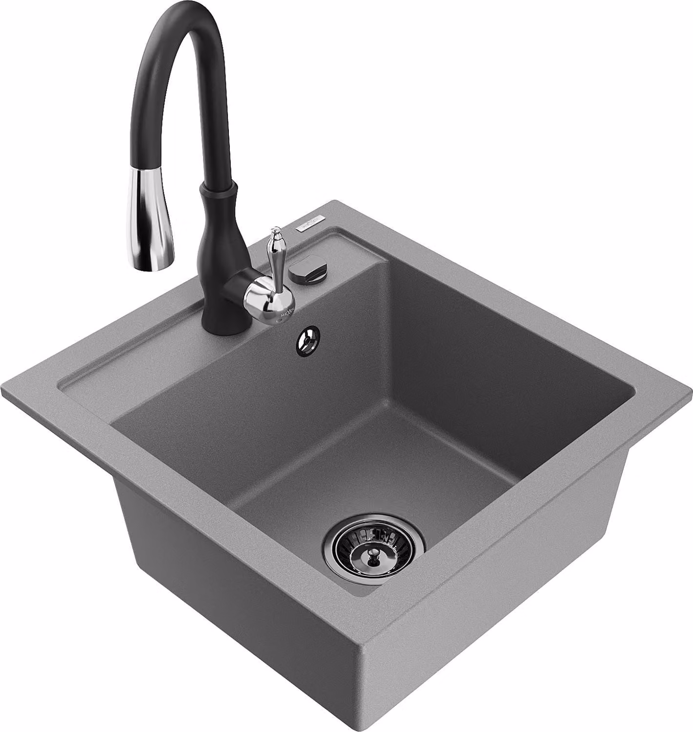 Mexen Vito lavello in granito a 1 vasca con rubinetto da cucina Savita, grigio - 6503-71-672601-70-B