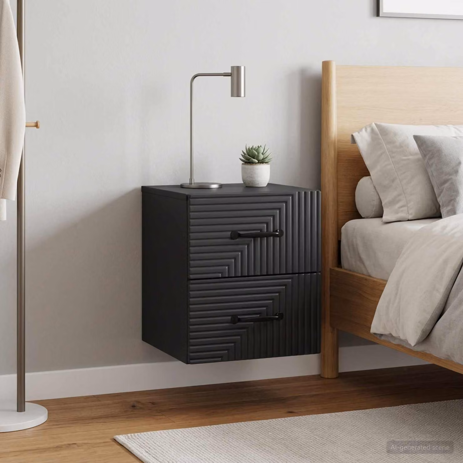 Set di 2 comodini sospesi moderni vidaXL in colore nero opaco L: 34,5 cm, P: 33 cm, H: 40 cm