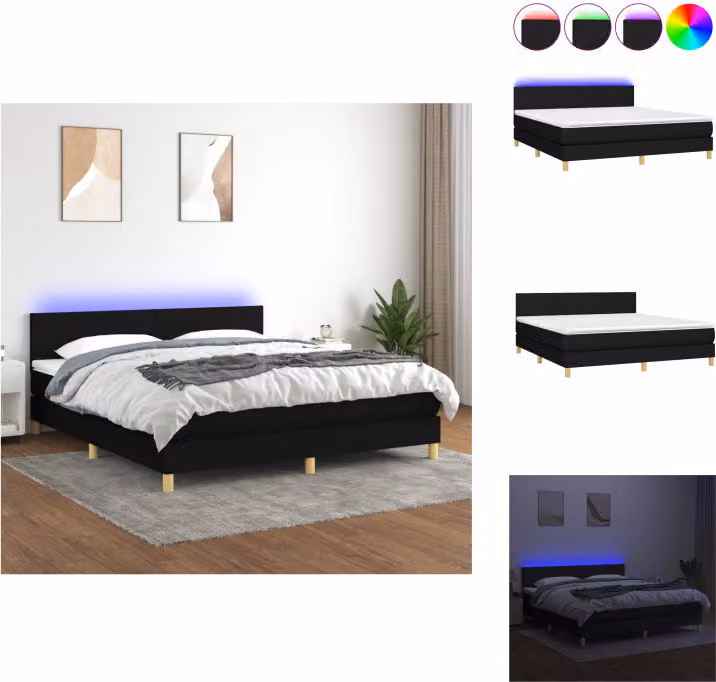 vidaXL Letto a molle con materasso e LED in tessuto nero 160x200 cm - Letti e strutture letto