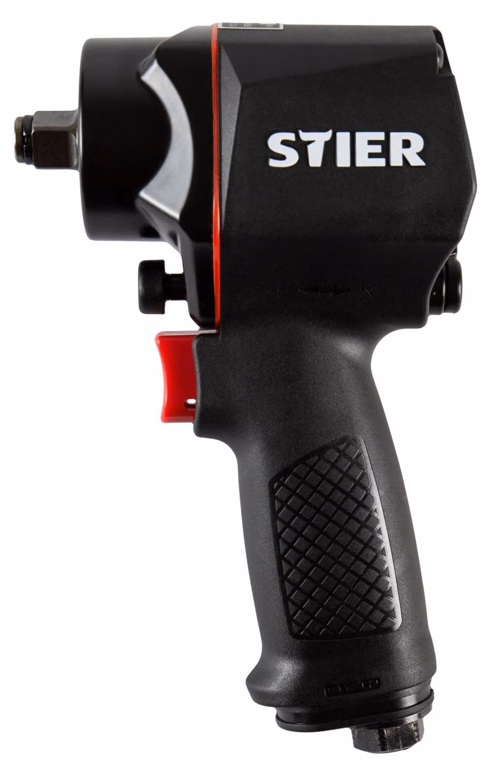 Avvitatore a impulsi pneumatico STIER 14-KBS, extra corto, meccanismo di percussione a martello, nipplo a innesto da 1/4 di pollice, coppia di sgancio: 1.400 Nm, 3 impostazioni di velocità, rotazione oraria e antioraria, avvitatore a impulsi