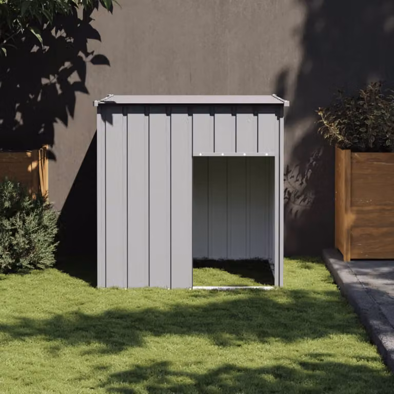 Cuccia per cani con tetto vidaXL in acciaio zincato grigio chiaro L 110 cm, P 103 cm, H 109 cm