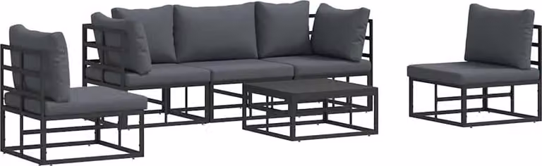 Set Divano da Giardino con cuscino 6 pcs Nero Alluminio
