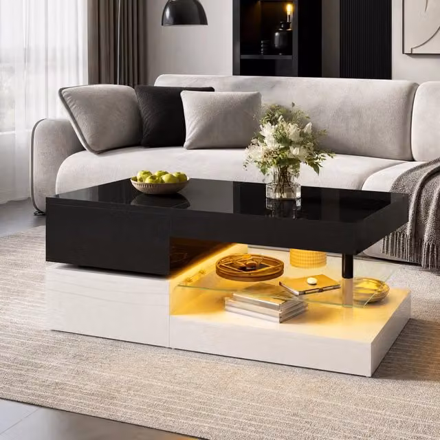 Tavolino da salotto LED nero e bianco con app e Bluetooth