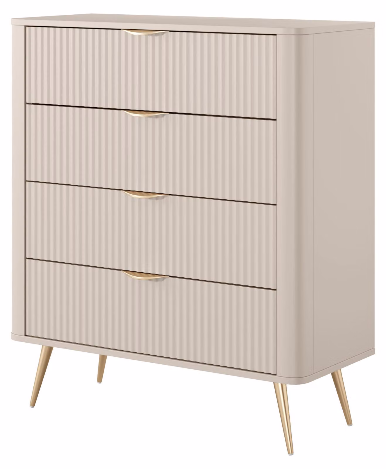 Comodino: 4 cassetti, color beige, 88 cm di altezza, 2 x 38 x 101 cm