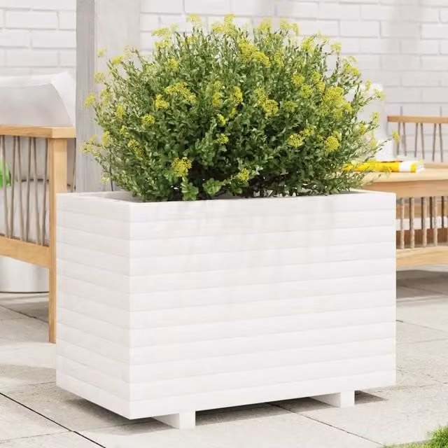 Fioriera da giardino Design Mania in legno massello di pino bianca L: 70 cm, P: 40 cm, H: 49,5 cm