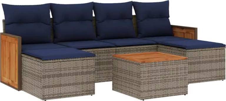 Set Divani da Giardino 7 pz con Cuscini Grigio in Polyrattan