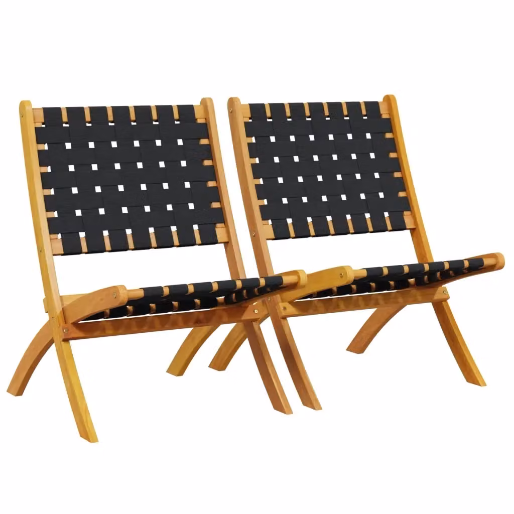 Set di 2 sedie pieghevoli da giardino vidaXL in legno di acacia oliato e tessuto resistente nero e marrone – 2