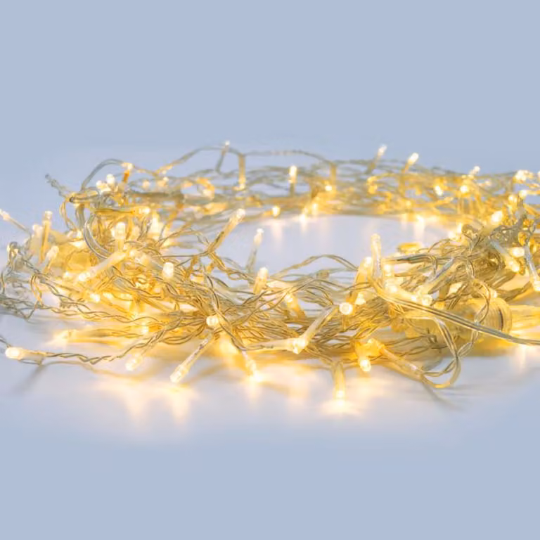 ACA Lighting 300 LED a catena (5cm ciascuno), WW, 220-240V + 8 programmi, IP44, 15m, cavo trasparente X08300122