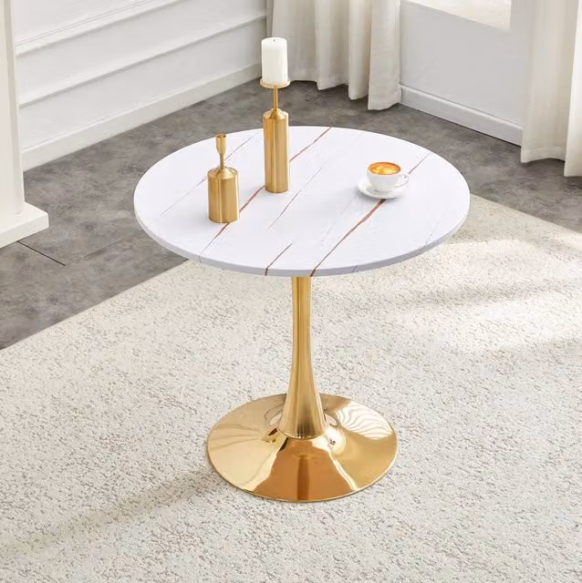 Tavolo rotondo a tulipano bianco in MDF e metallo, Ø 80 cm