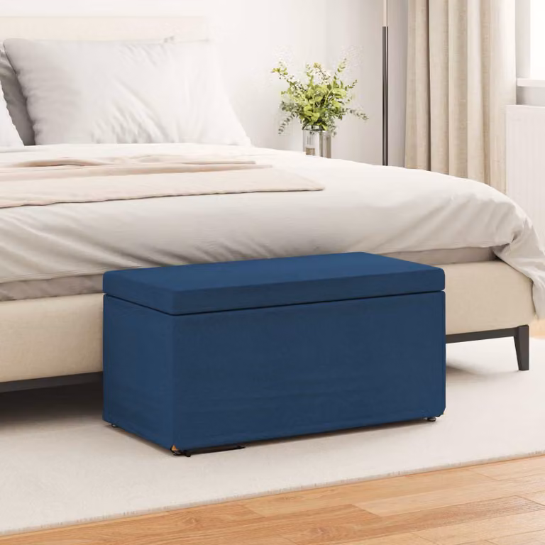 Pouf blu vidaXL in tessuto e legno con design minimalista L: 81 cm, P: 41 cm, H: 40 cm