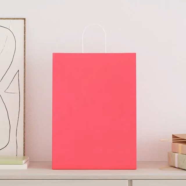 Sacchetti di carta con manici rosa e bianco vidaXL, confezione da 250 pezzi, L: 32 cm, P: 17 cm, H: 44 cm