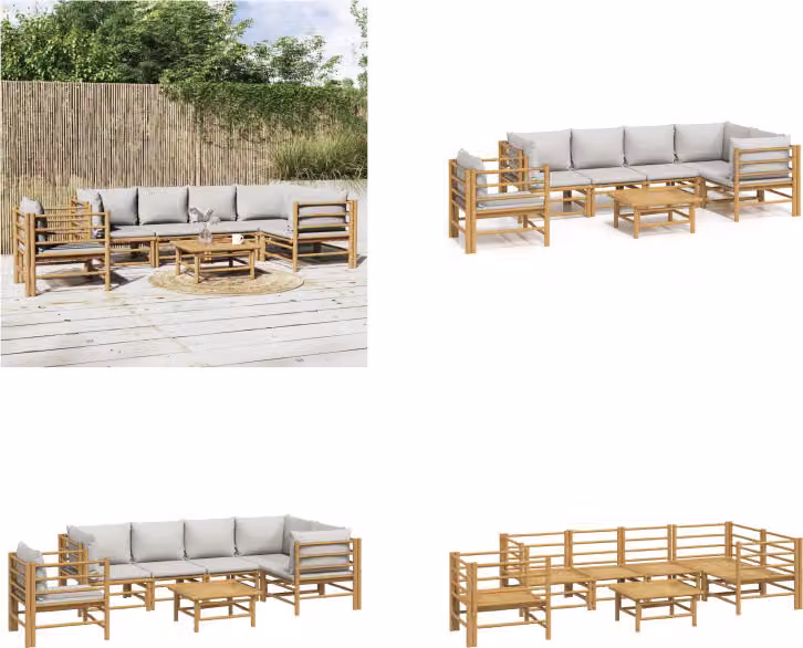 vidaXL Set da salotto da giardino 7 pezzi con cuscini grigio chiaro in bambù - Set da salotto da giardino - Set da salotto - Set da arredo da giardino