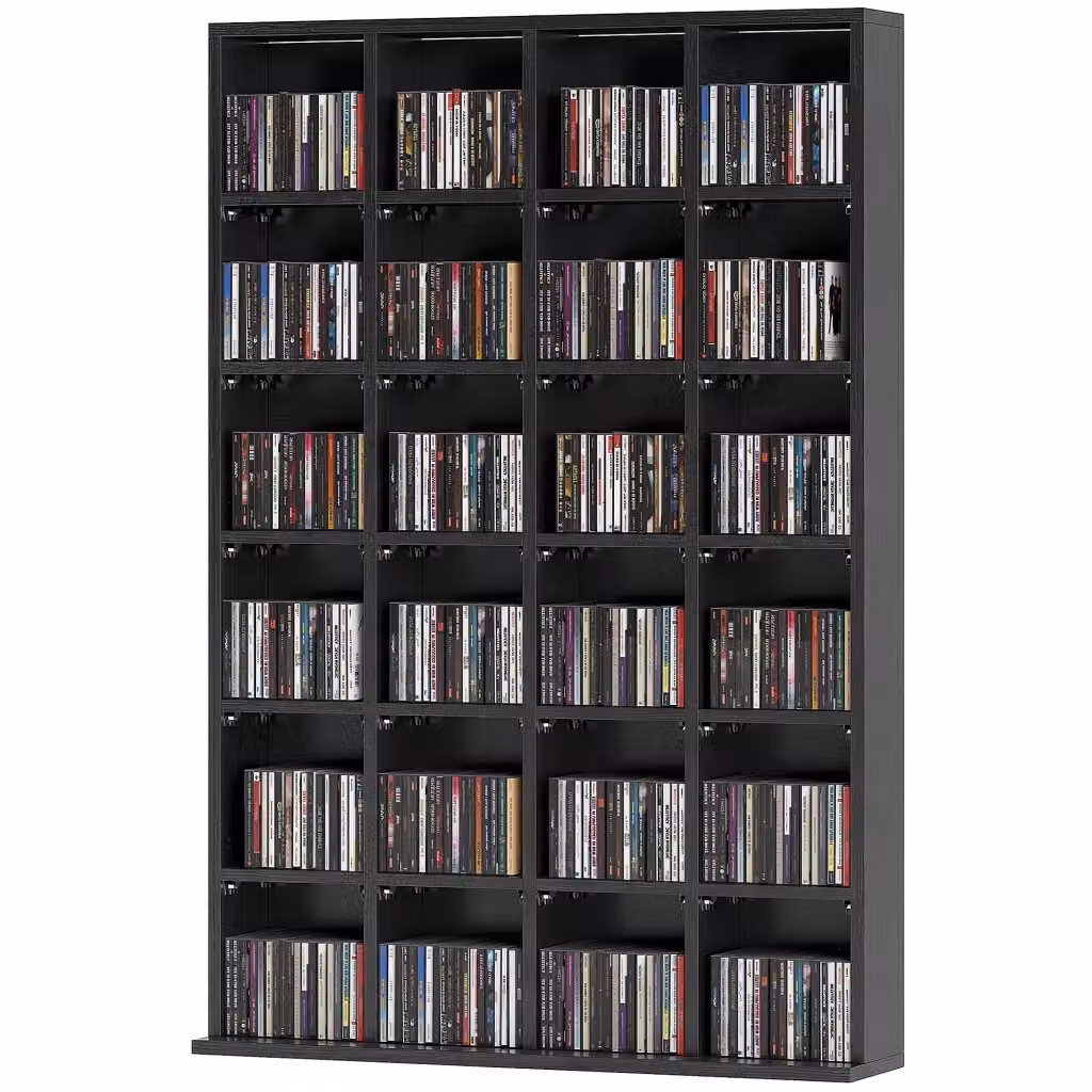 Libreria porta CD e DVD XYLO in legno nero con ripiani regolabili L: 89 cm, H: 130,5 cm – 2