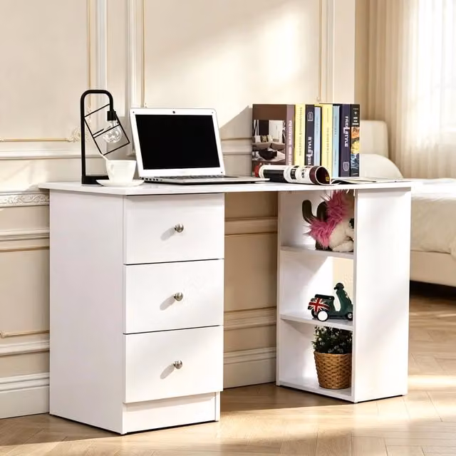 Scrivania moderna REDOM bianca in MDF e metallo L: 120 cm, P: 49 cm, H: 72 cm