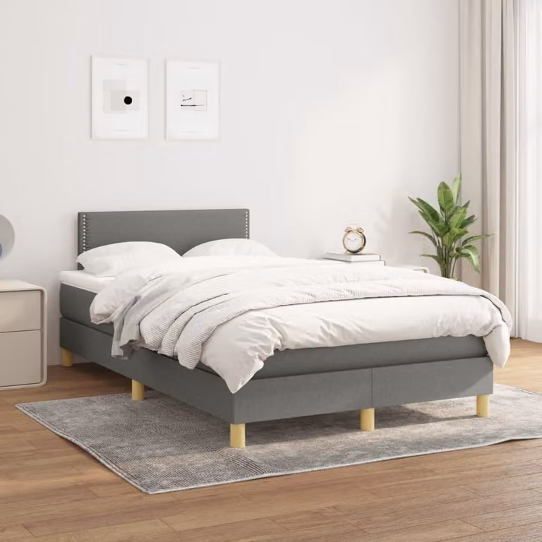 The Living Store Letto a molle con materasso grigio scuro 120x200 cm in tessuto