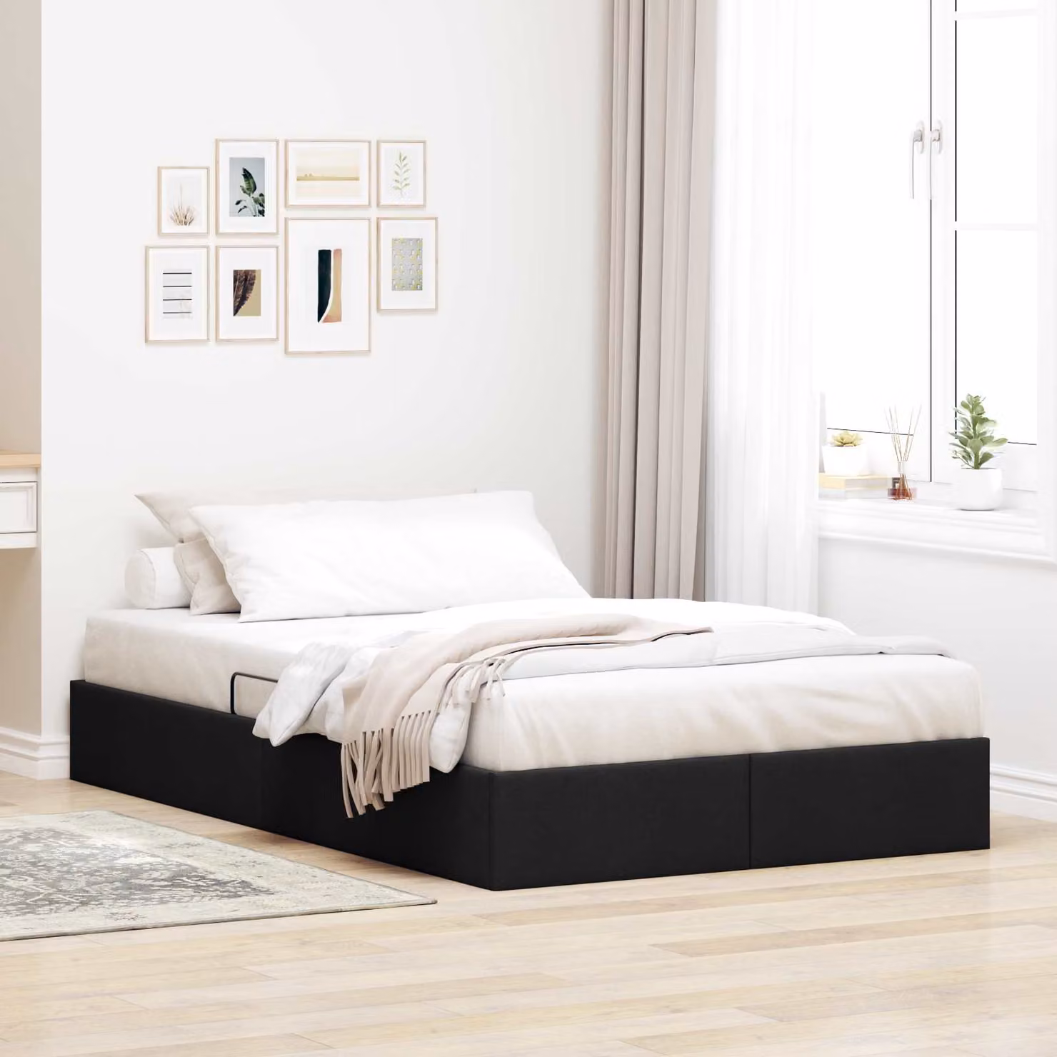Letto ottomano con contenitore vidaXL in tessuto nero L 120 cm x P 200 cm
