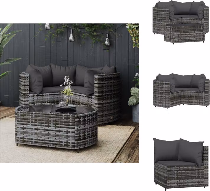 vidaXL set 4 pezzi con cuscini in poly rattan grigio - Set di mobili da giardino