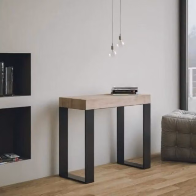 Consolle allungabile Itamoby Tecno Premium in quercia natura con gambe antracite L/P/H: 90 x 40 x 77 cm, estensibile fino a 300 cm