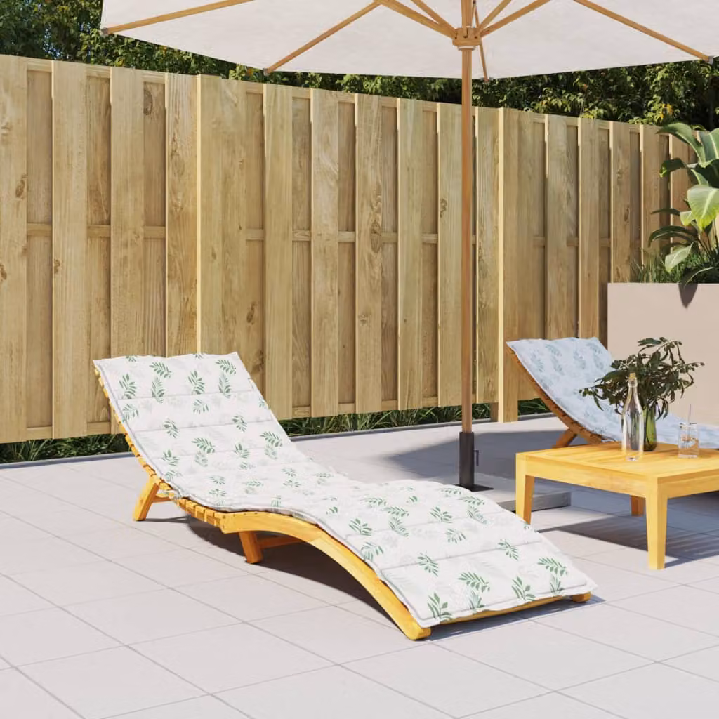 vidaXL Cuscino per Lettino con Motivo a Foglie in Tessuto Oxford Impermeabile e Traspirante, Verde e Bianco, L/P: 200 x 200 cm