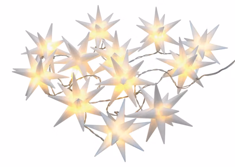 Catena luminosa natalizia a LED, luce bianca calda - Stelle 3D / 550 cm - Decorazione luminosa per giardino con funzione timer