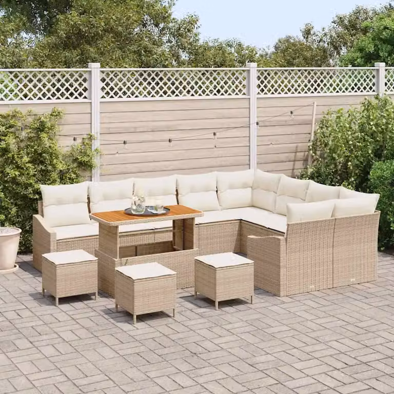 vidaXL Set Divano da Giardino a forma di U con 13 pezzi, Beige
