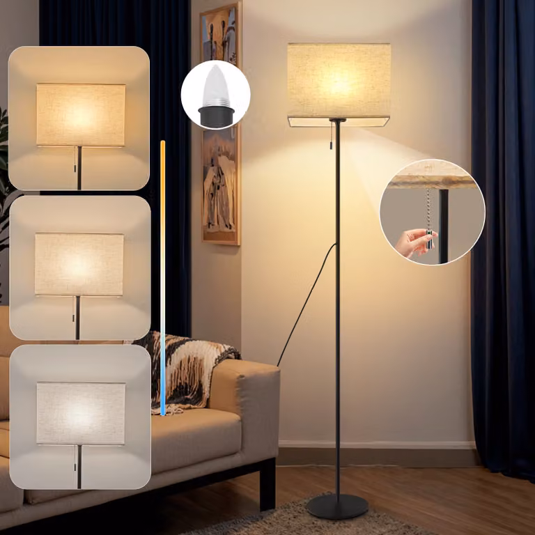 ZMH lampada da terra in tessuto soggiorno lampada da terra vintage lampada da terra LED dimmerabile lampada da terra 134cm lampada da terra paralume beige lampada da soggiorno interruttore a tirante