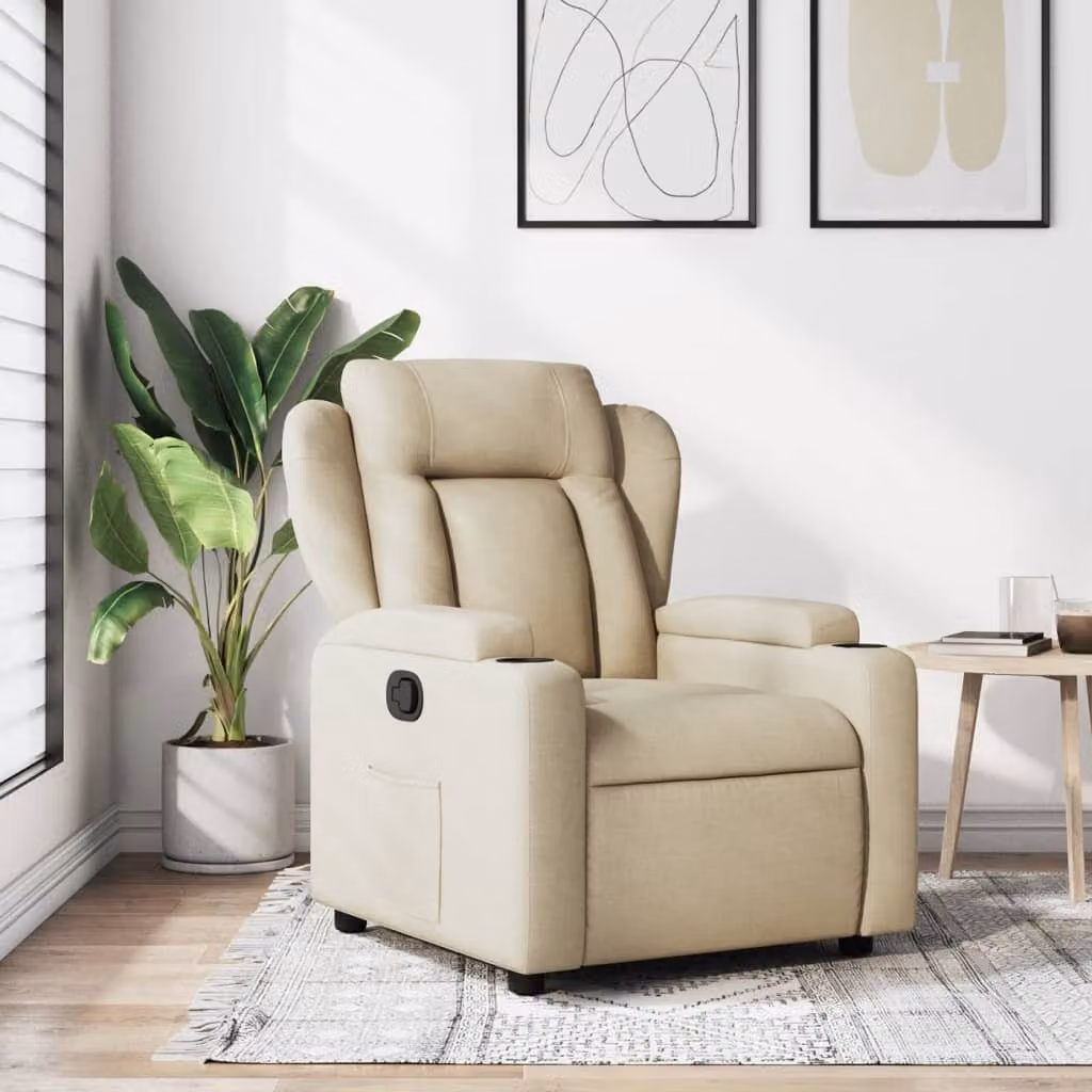 vidaXL Poltrona reclinabile relax in tessuto beige con braccioli e leva manuale