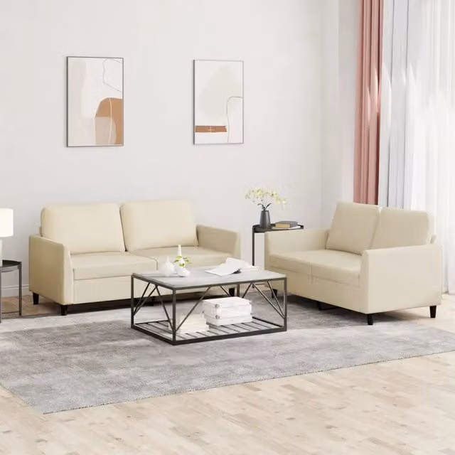 Set di 2 divani vidaXL in similpelle beige con cuscini per soggiorno in stile moderno