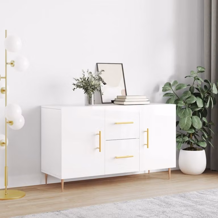 Credenza moderna vidaXL in legno multistrato bianco lucido L 100 cm x P 36 cm x H 60 cm