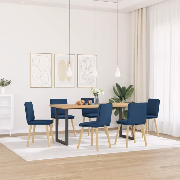 Set di 6 sedie da pranzo vidaXL in tessuto blu con struttura in legno e metallo