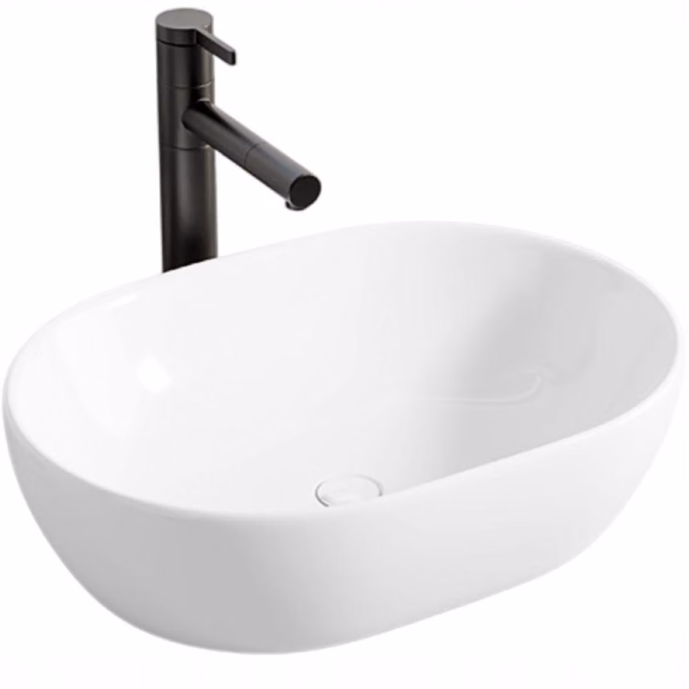 Lavabo da appoggio in Vetroceramica, bianco, ovale, grande, lucido, 49 x 35 cm
