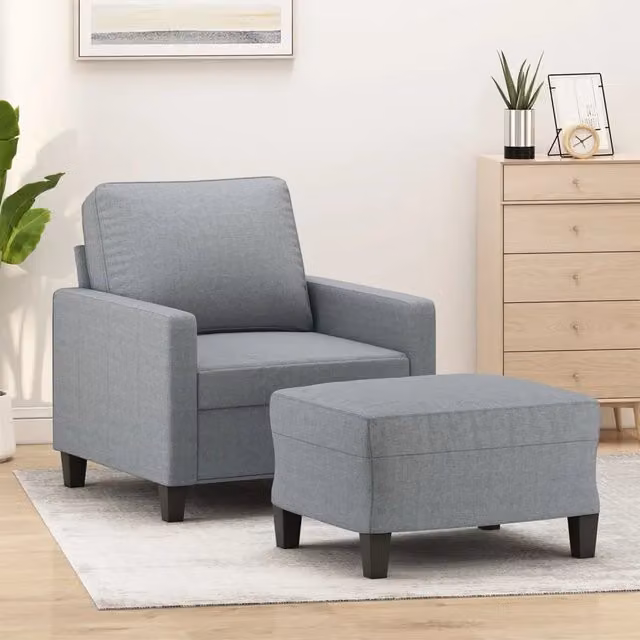Divano Sedia-Poltrona con Poggiapiedi Grigio Chiaro 60 cm in Tessuto 637663