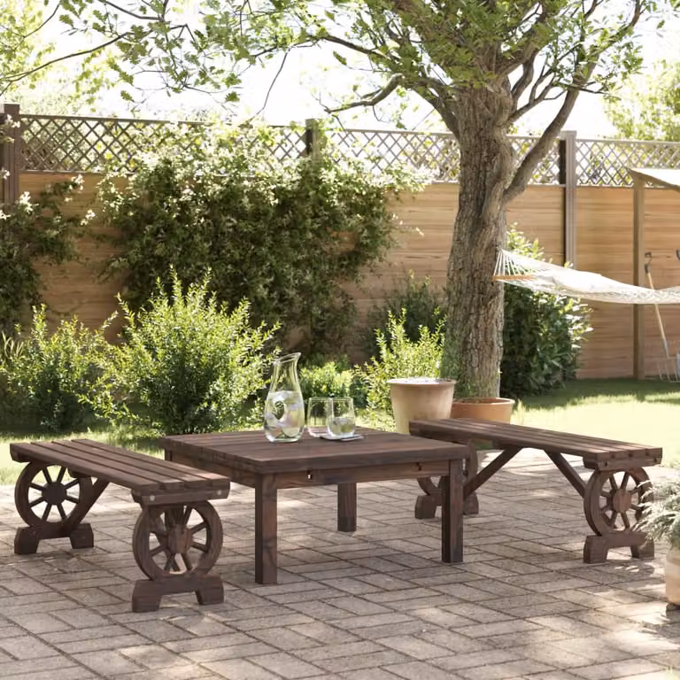 Set di 2 panche da giardino vidaXL in legno massello di abete marrone L: 115 cm, P: 39,5 cm, H: 55 cm