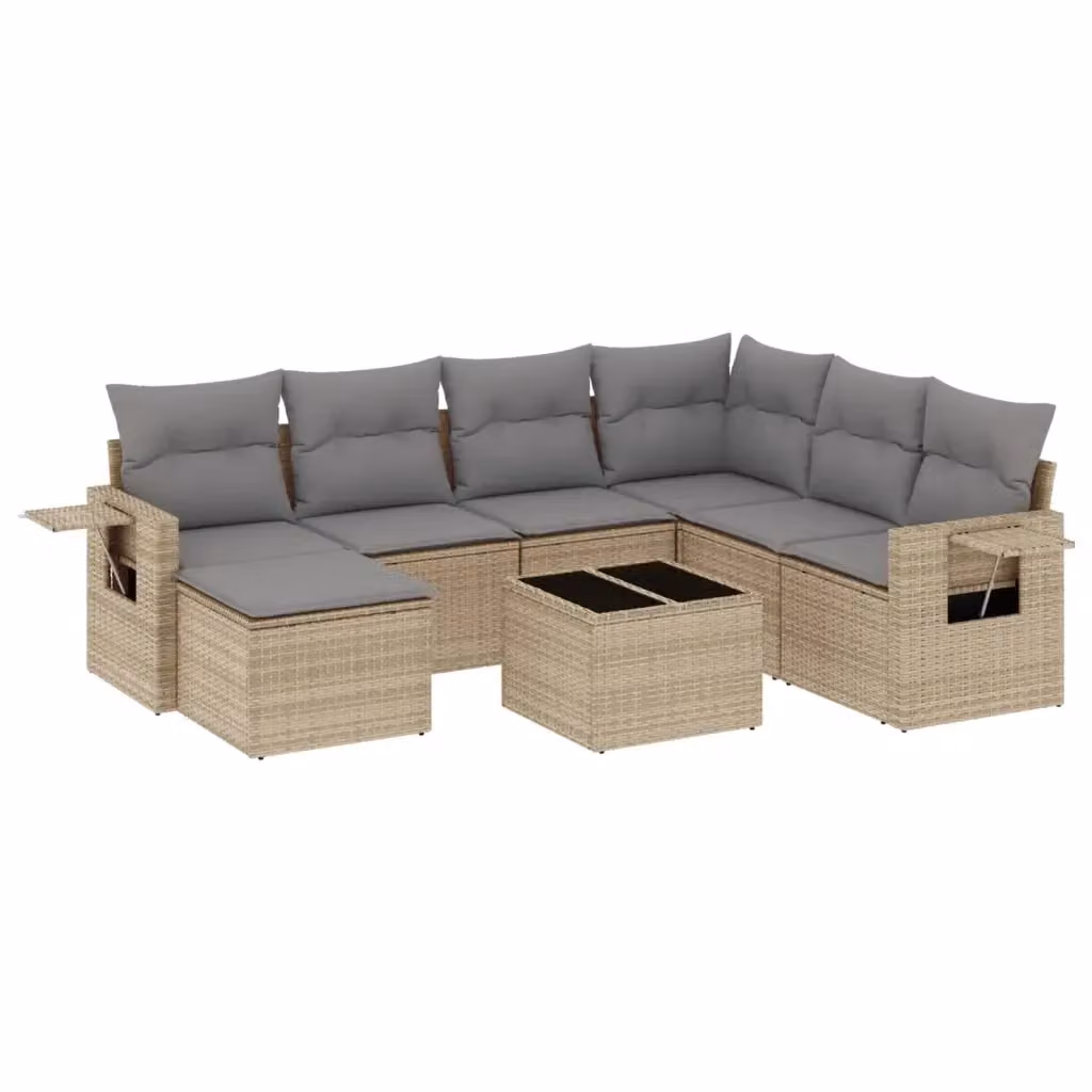 vidaXL Set Divano da Giardino 8 pz a Forma di L in Polyrattan con Cuscini Beige e Grigio – 2