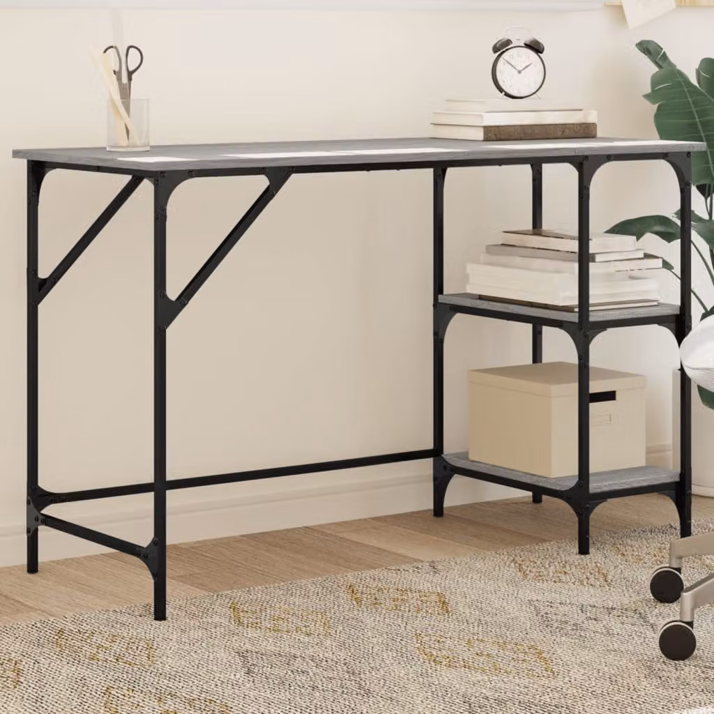 Scrivania da ufficio moderna vidaXL in metallo e legno composito, Grigio Sonoma, L: 120 cm, P: 50 cm, H: 75 cm