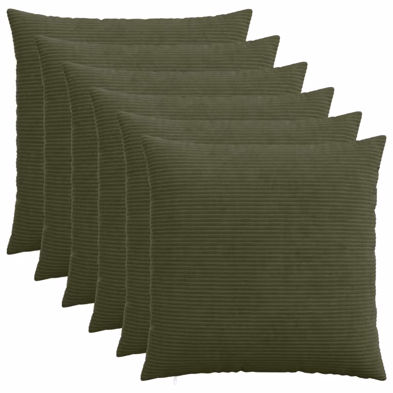 Set di 6 federe vidaXL HEERLEN in velluto a coste verdi, L 65 x P 65 cm