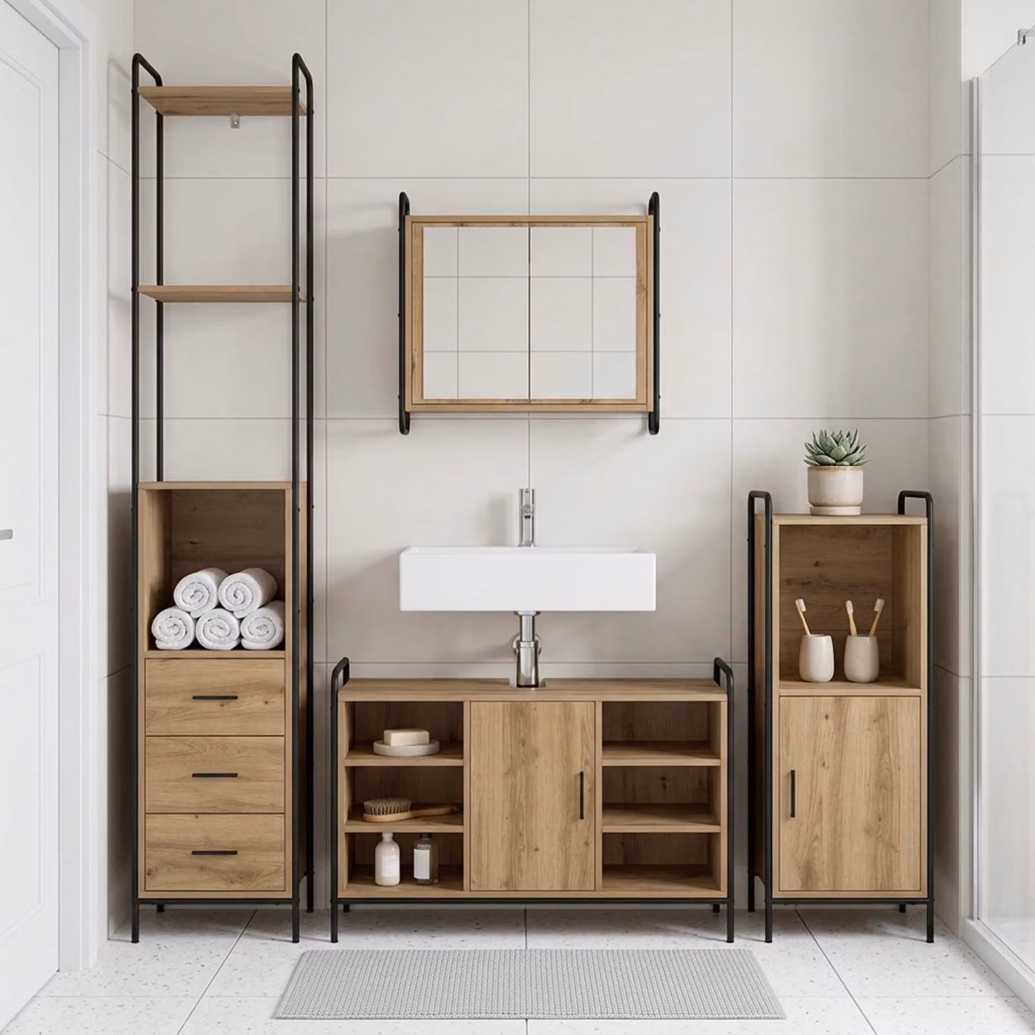 vidaXL Set di Armadi da Bagno 3 pz Rovere Artigianale 40 x 36 x 181 cm