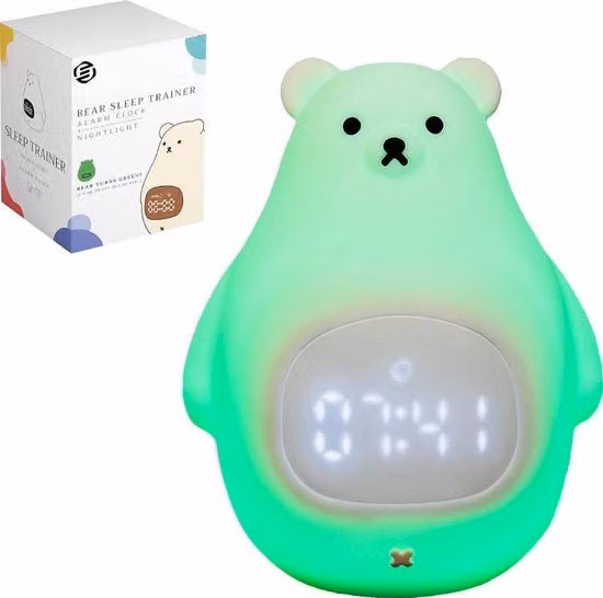 Allenatore del Sonno per Bambini con Lampada da Notte LED e Sveglia Digitale Touch in Silicone Bianco