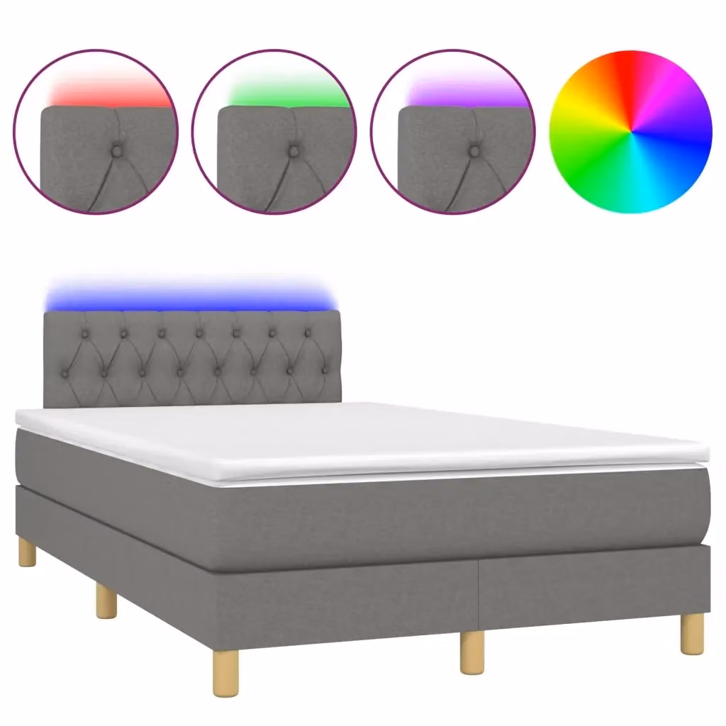 Letto con Materasso a Molle e Illuminazione LED vidaXL in Tessuto Grigio L/P: 120 x 200 cm – 2