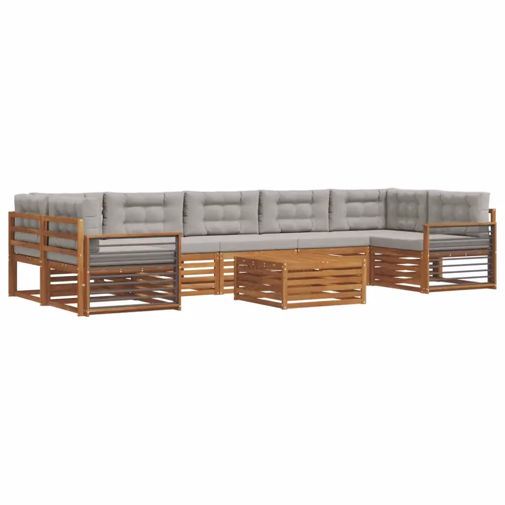 Set di divani da esterno a forma di U con tavolino da caffè vidaXL, 8 pezzi, in legno di acacia e tessuto grigio – 2