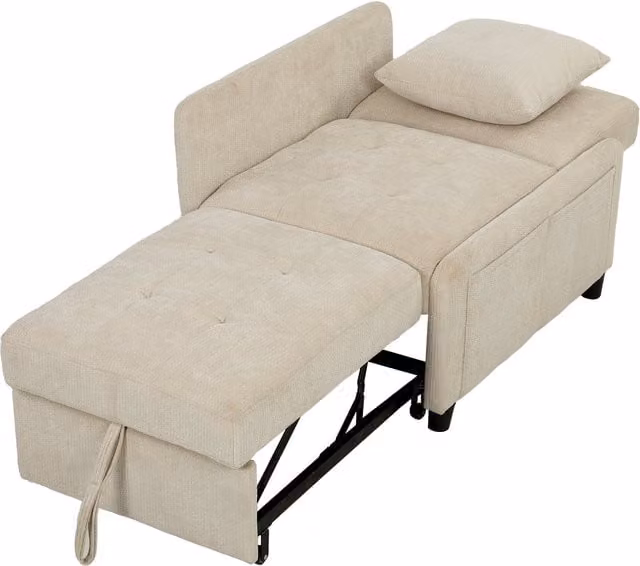 Poltrona letto 4 in 1 HOMCOM in ciniglia con schienale regolabile, beige – 1